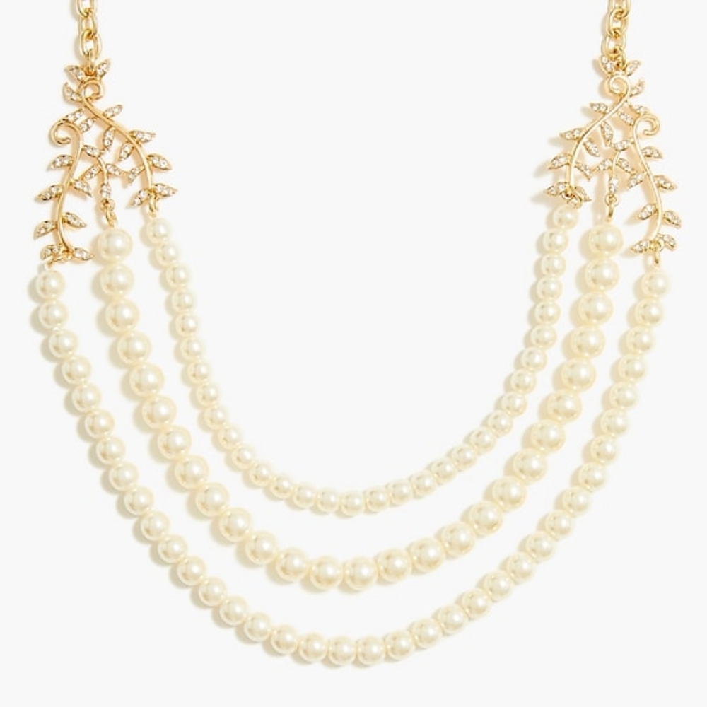 NWT J. Crew Three-layer Pearl and Crystal Statement Necklace
